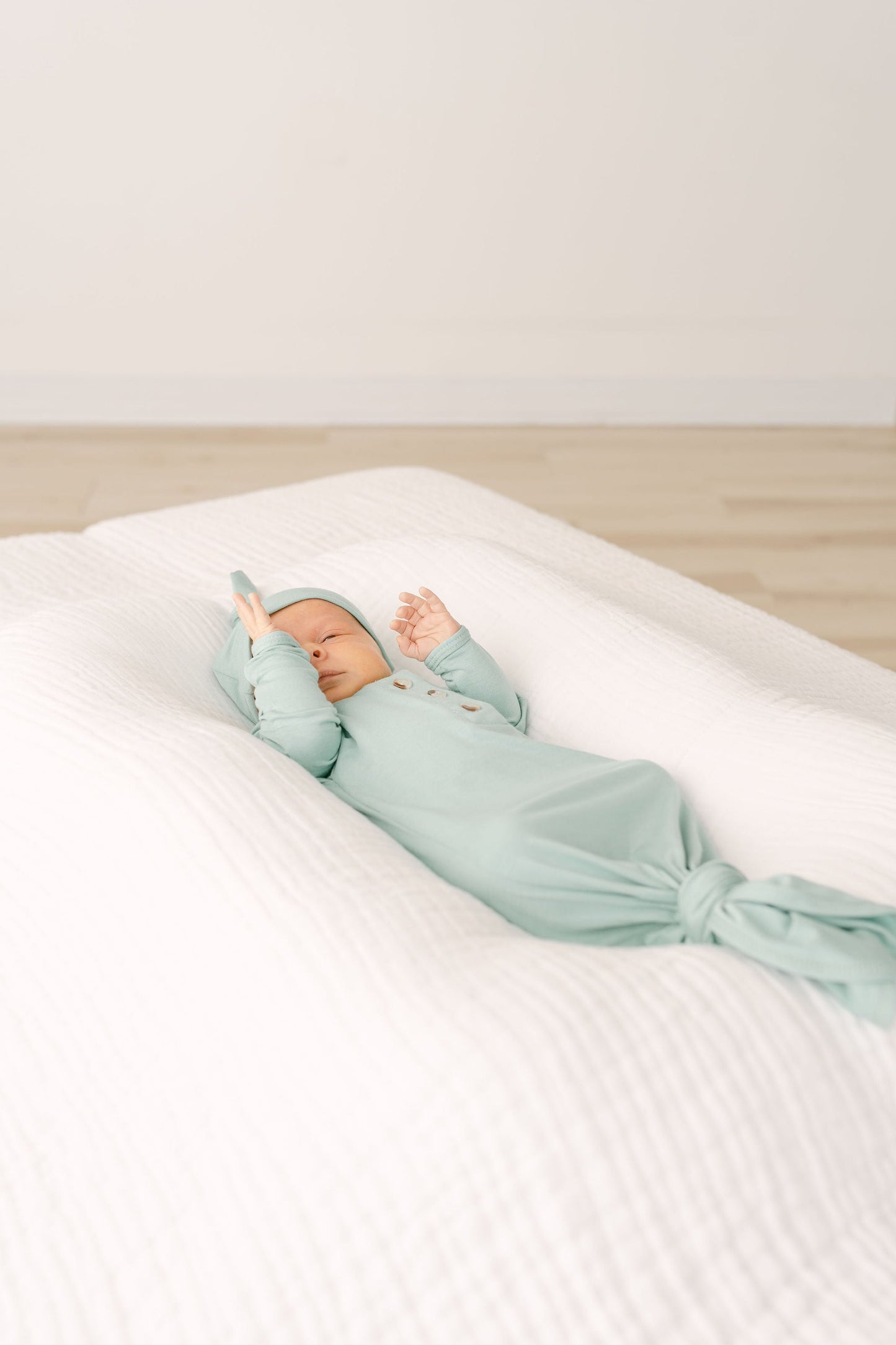 Mint Knotted Baby Gown With Hat/Headband Option (Newborn-3 months)