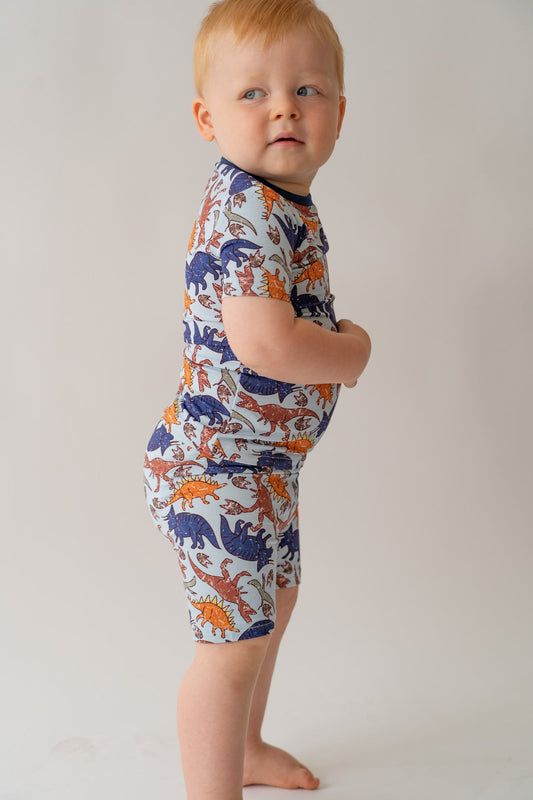 Blue Dino 2-Piece shorty Pajama Set