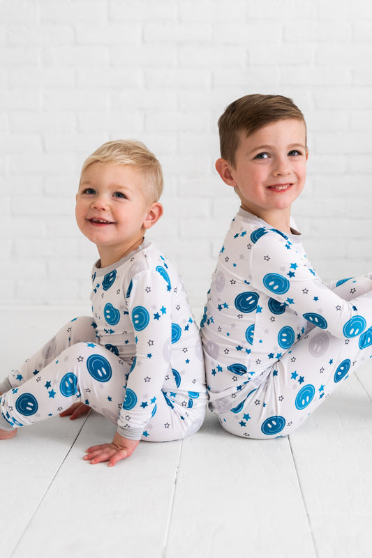 Blue Smiley 2-Piece Pajamas