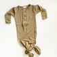 Olive Green Newborn Knotted Gown and Hat Set