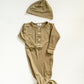 Olive Green Newborn Knotted Gown and Hat Set