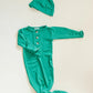 Knotted Baby Gown Set - Holiday Green