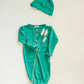 Knotted Baby Gown Set - Holiday Green