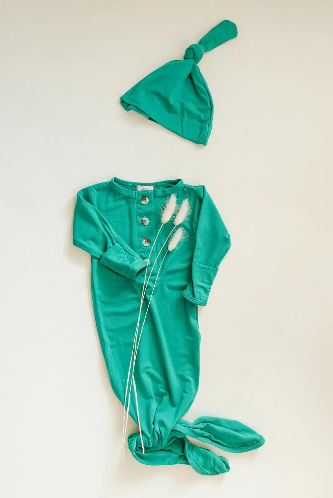 Knotted Baby Gown Set - Holiday Green