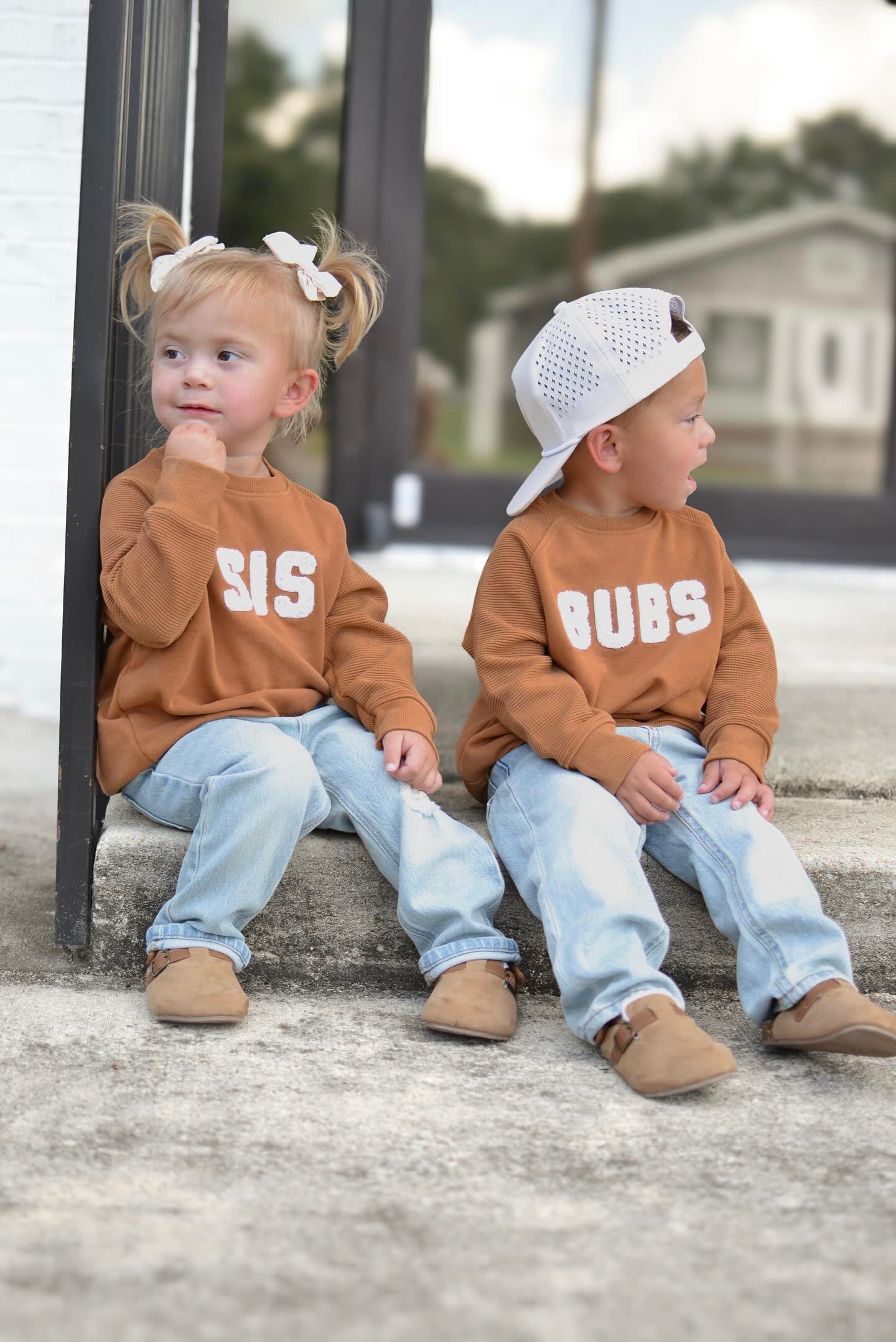Sis Chenille Child Waffle Sleeve Crewneck - Faded Autumn