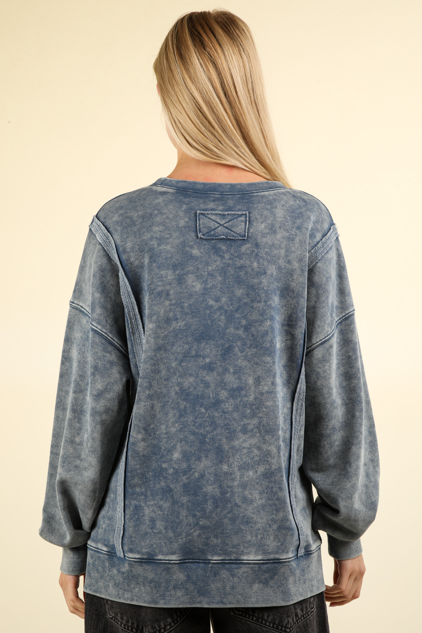 Laina Mineral Washed French Terry Sweatshirt- Denim (Size Small)