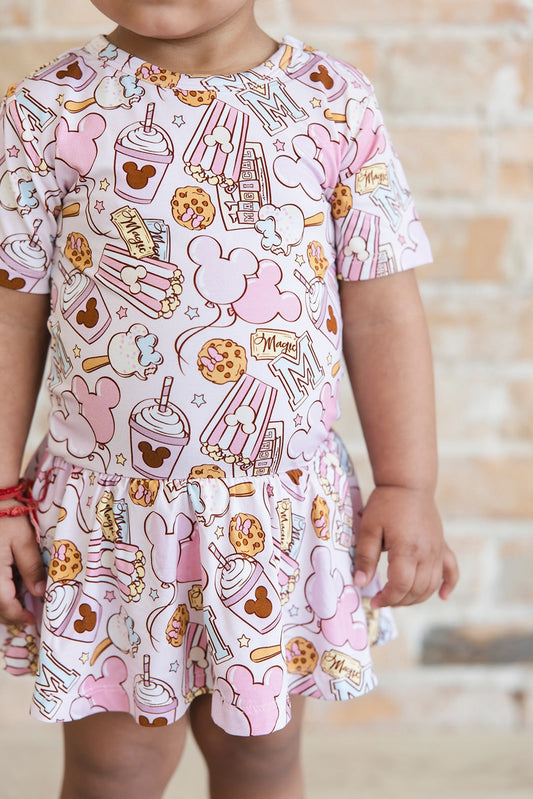 Snacks Bodysuit Dress- Pink