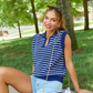 Look Up To You Collared Striped Short Sleeve Sweater Navy