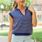 Look Up To You Collared Striped Short Sleeve Sweater Navy
