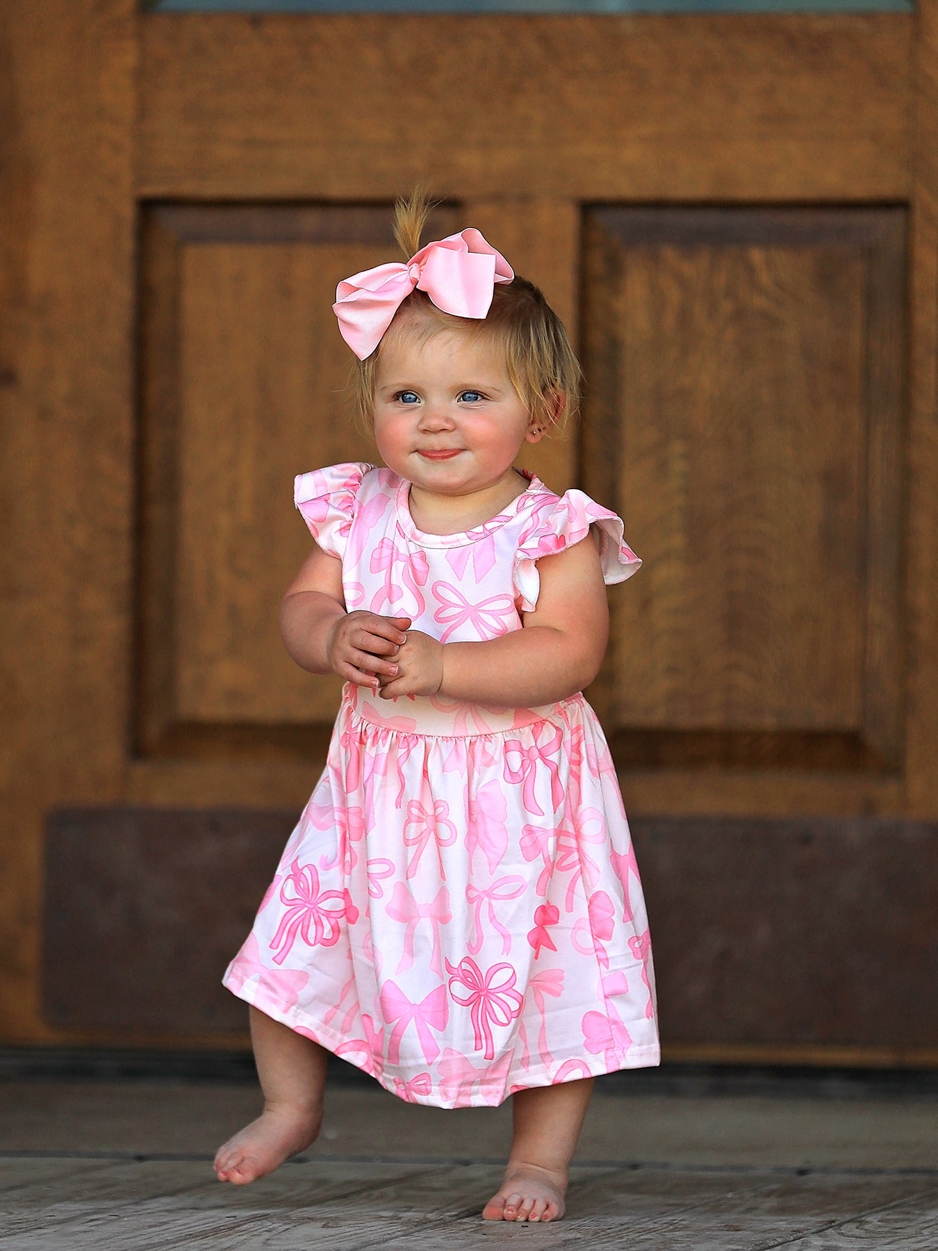Bow Print Flutter Sleeve Girls Dress