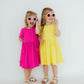 Yellow Short Sleeve Pocket Twirl Dress