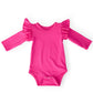Hot Pink Long Sleeve Flutter Bodysuit