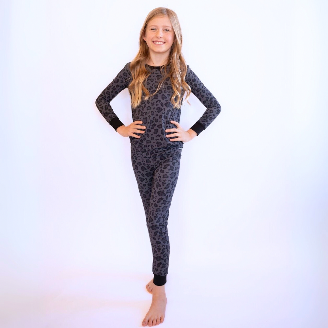 Black Leopard Print Two-Piece Pajama Set