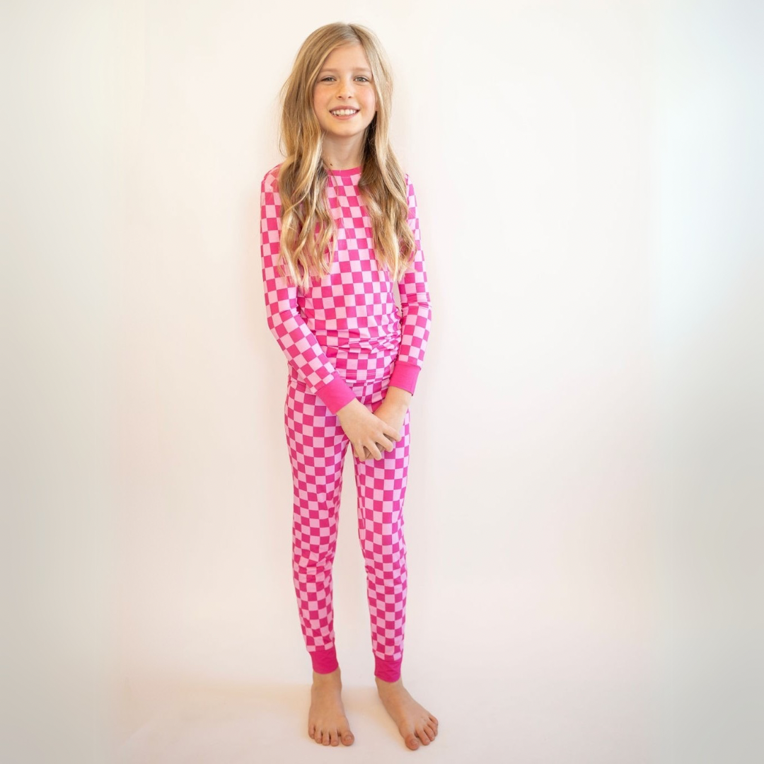 Pink Checkered Two Piece-Pajama Set