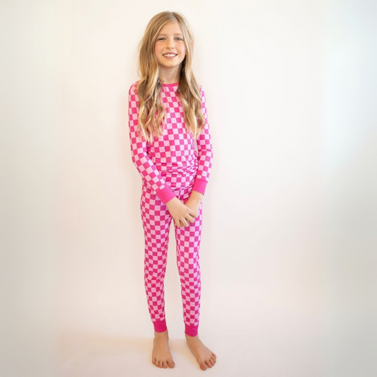 Pink Checkered Two Piece-Pajama Set