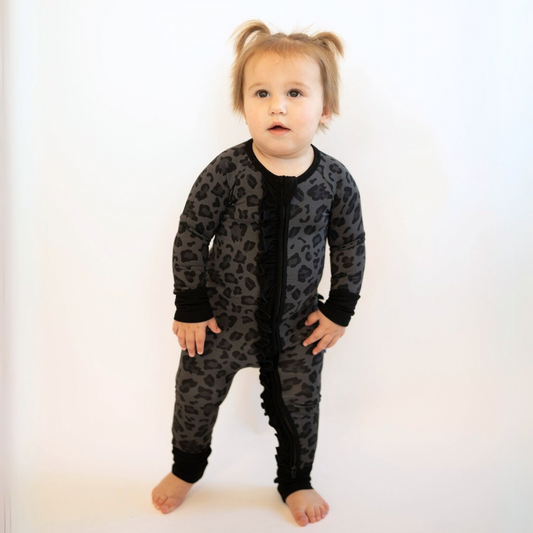 Black Leopard Print Convertible Ruffle Zippy