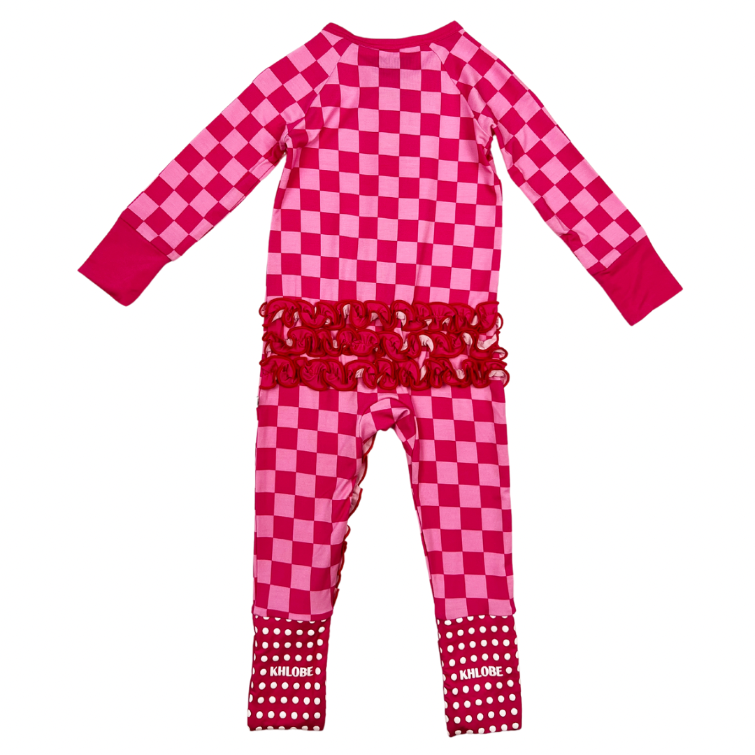 Pink Checkered Convertible Ruffle Zippy