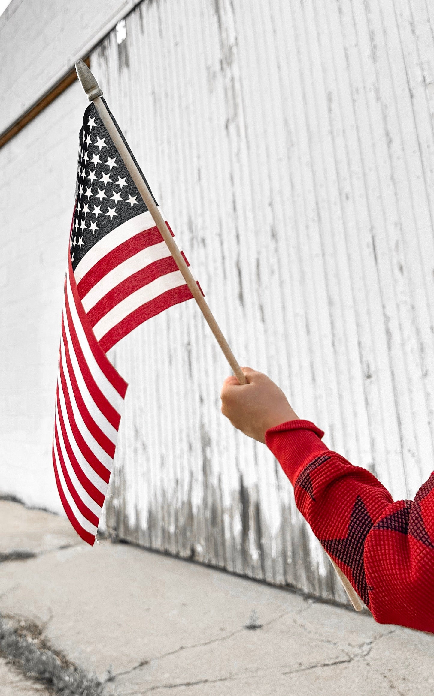 America Adult Waffle Sleeve Star Crewneck - Red