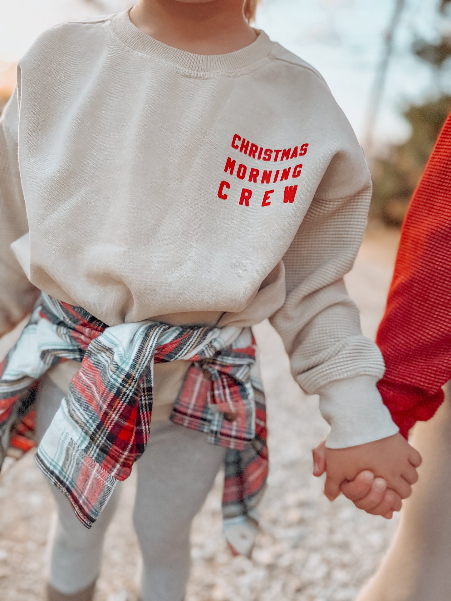 Kids Christmas Morning Crew Waffle Sleeve Crewneck - Oat