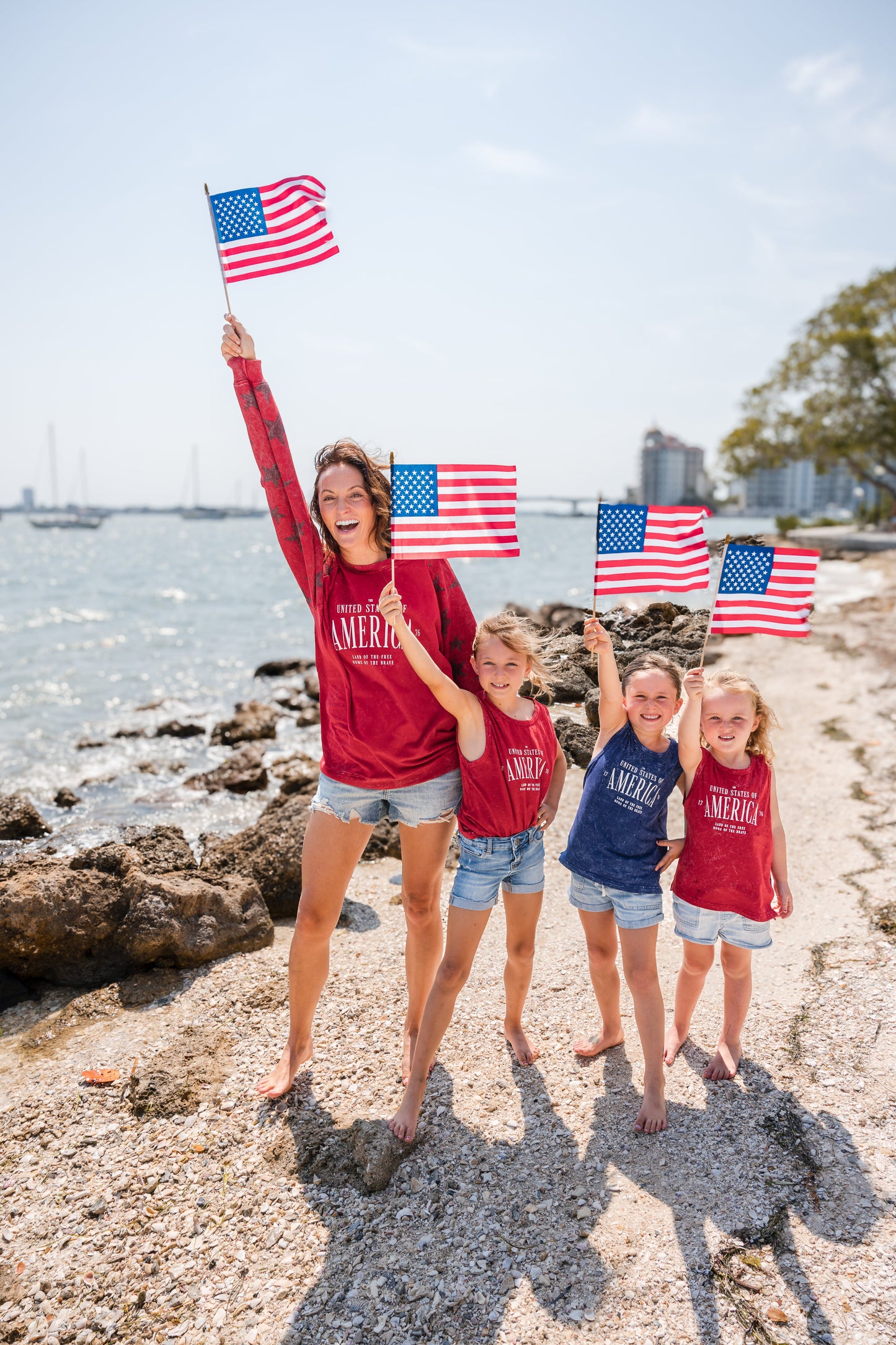 America Adult Waffle Sleeve Star Crewneck - Red