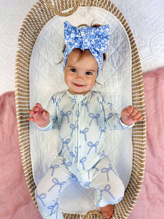 Blue Belle Ribbed Bamboo Zippy Romper