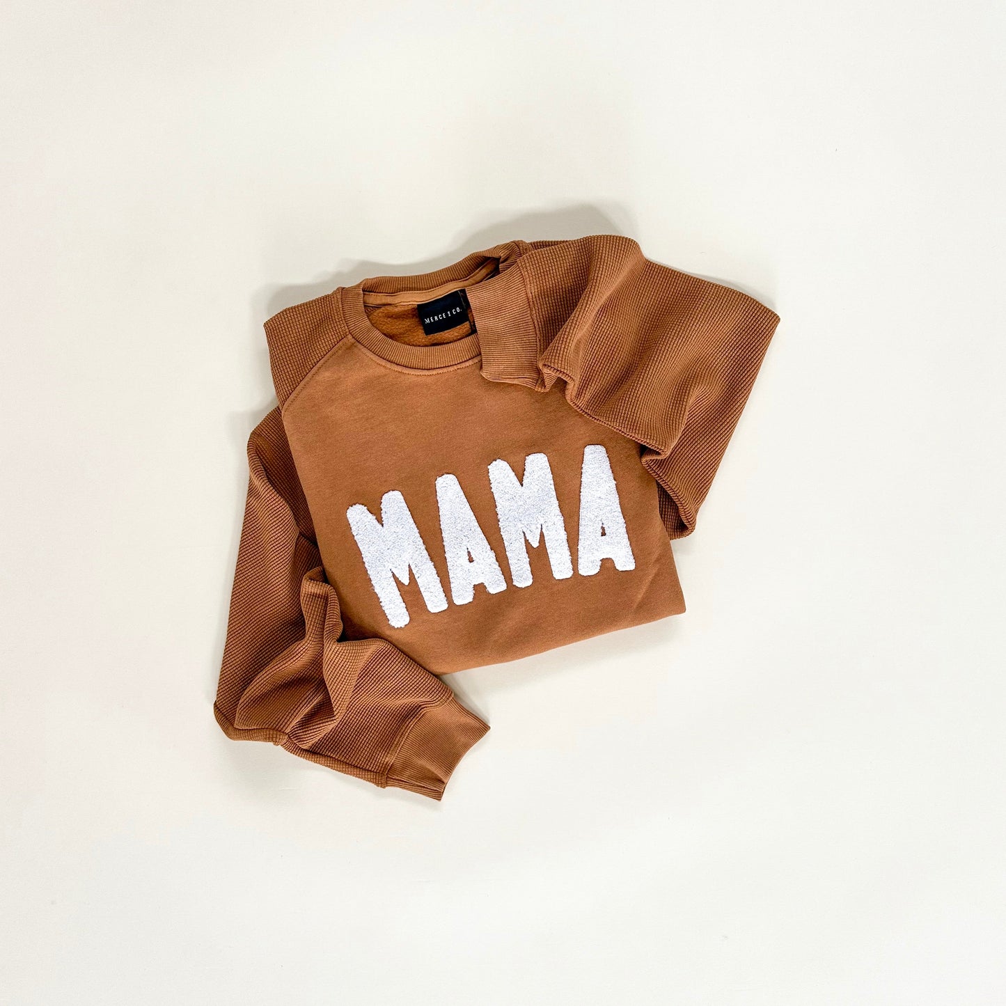 Mama Chenille Adult Waffle Sleeve Crewneck - Faded Autumn