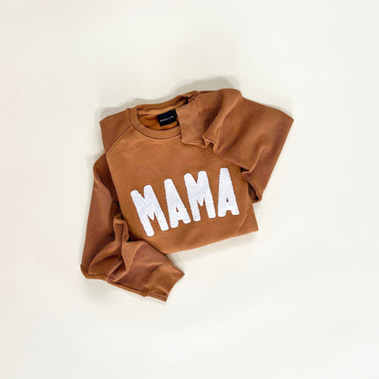 Mama Chenille Adult Waffle Sleeve Crewneck - Faded Autumn