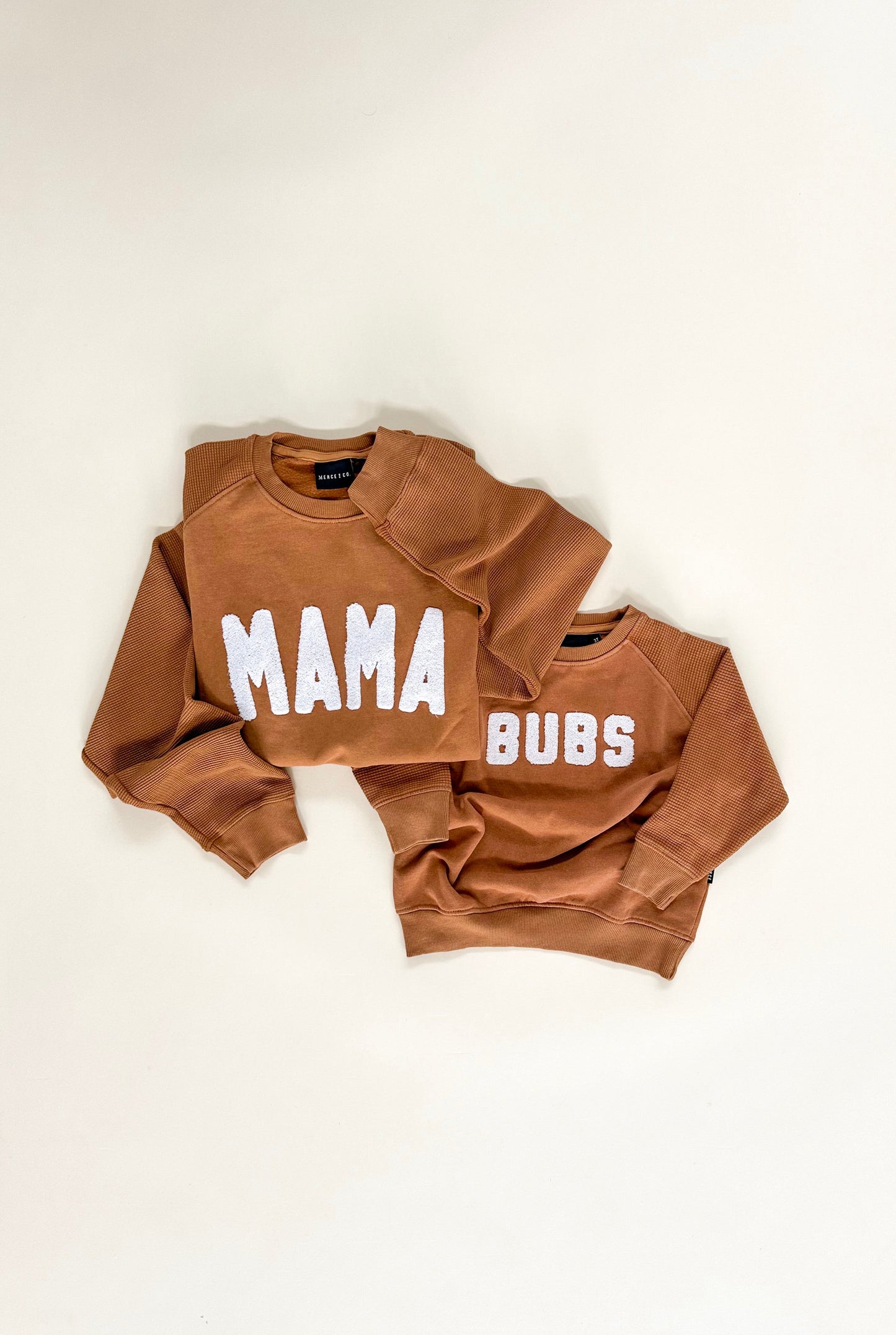 Mama Chenille Adult Waffle Sleeve Crewneck - Faded Autumn