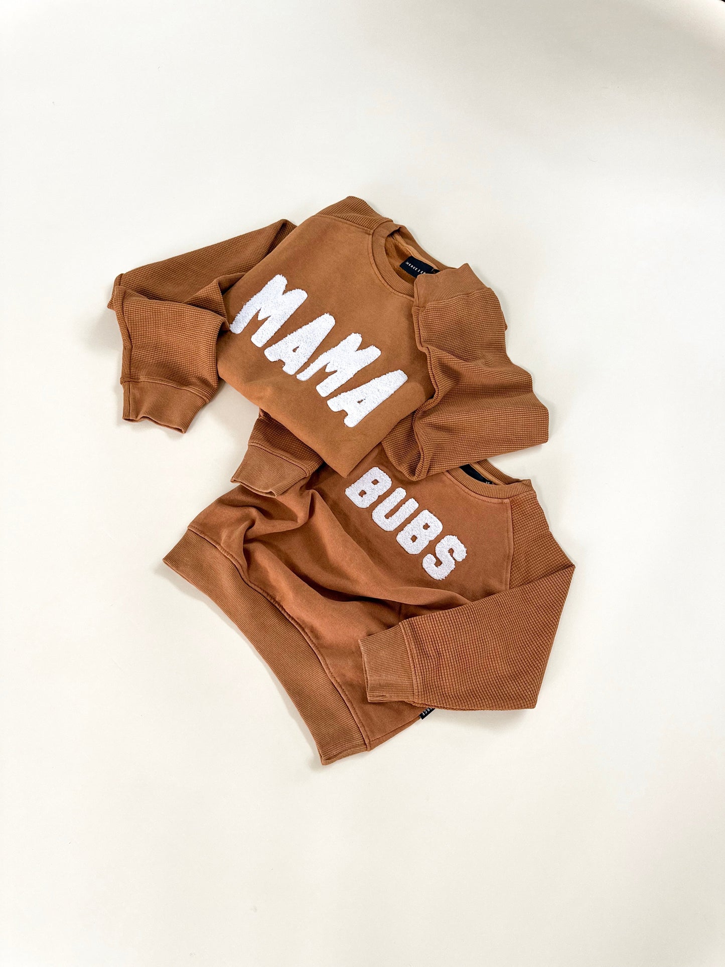 Mama Chenille Adult Waffle Sleeve Crewneck - Faded Autumn