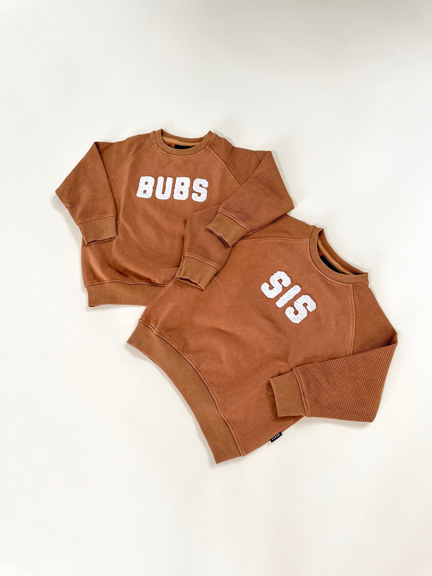 Sis Chenille Child Waffle Sleeve Crewneck - Faded Autumn