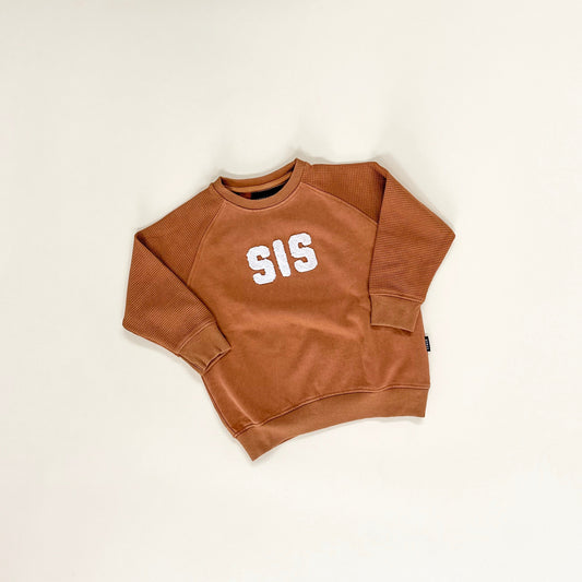 Sis Chenille Child Waffle Sleeve Crewneck - Faded Autumn