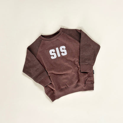 Sis Chenille Child Waffle Sleeve Crewneck - Faded Mocha