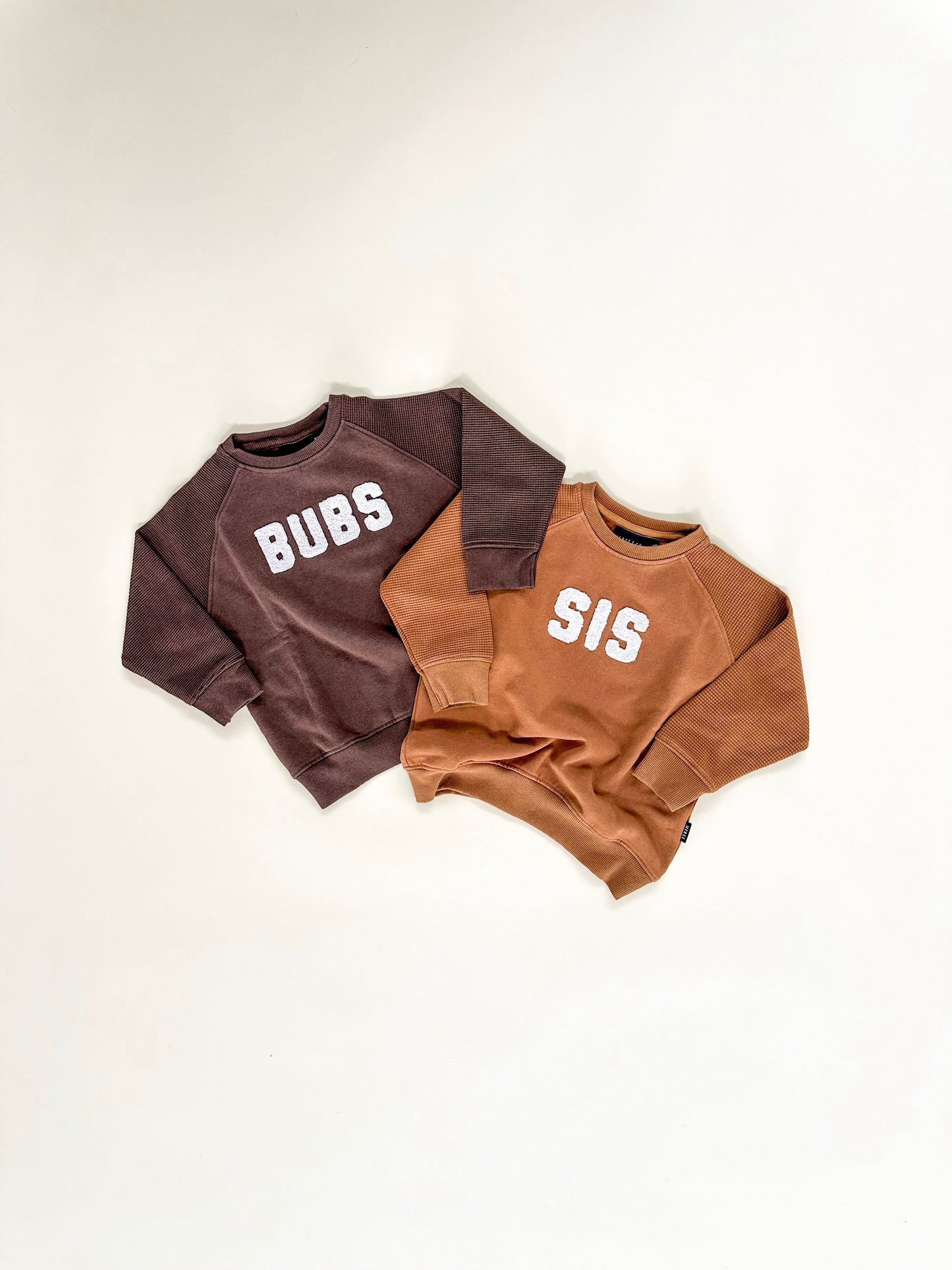 Sis Chenille Child Waffle Sleeve Crewneck - Faded Autumn