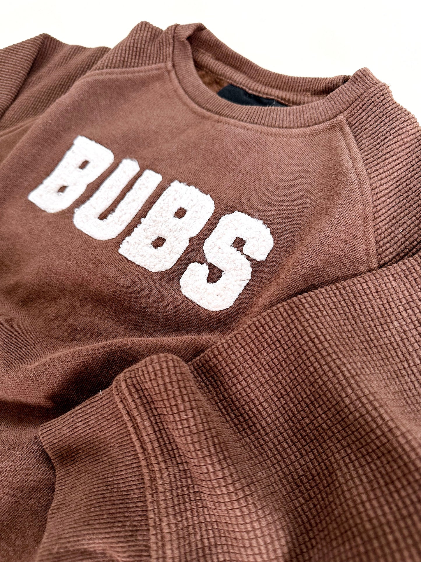 Bubs Chenille Child Waffle Sleeve Crewneck - Faded Mocha