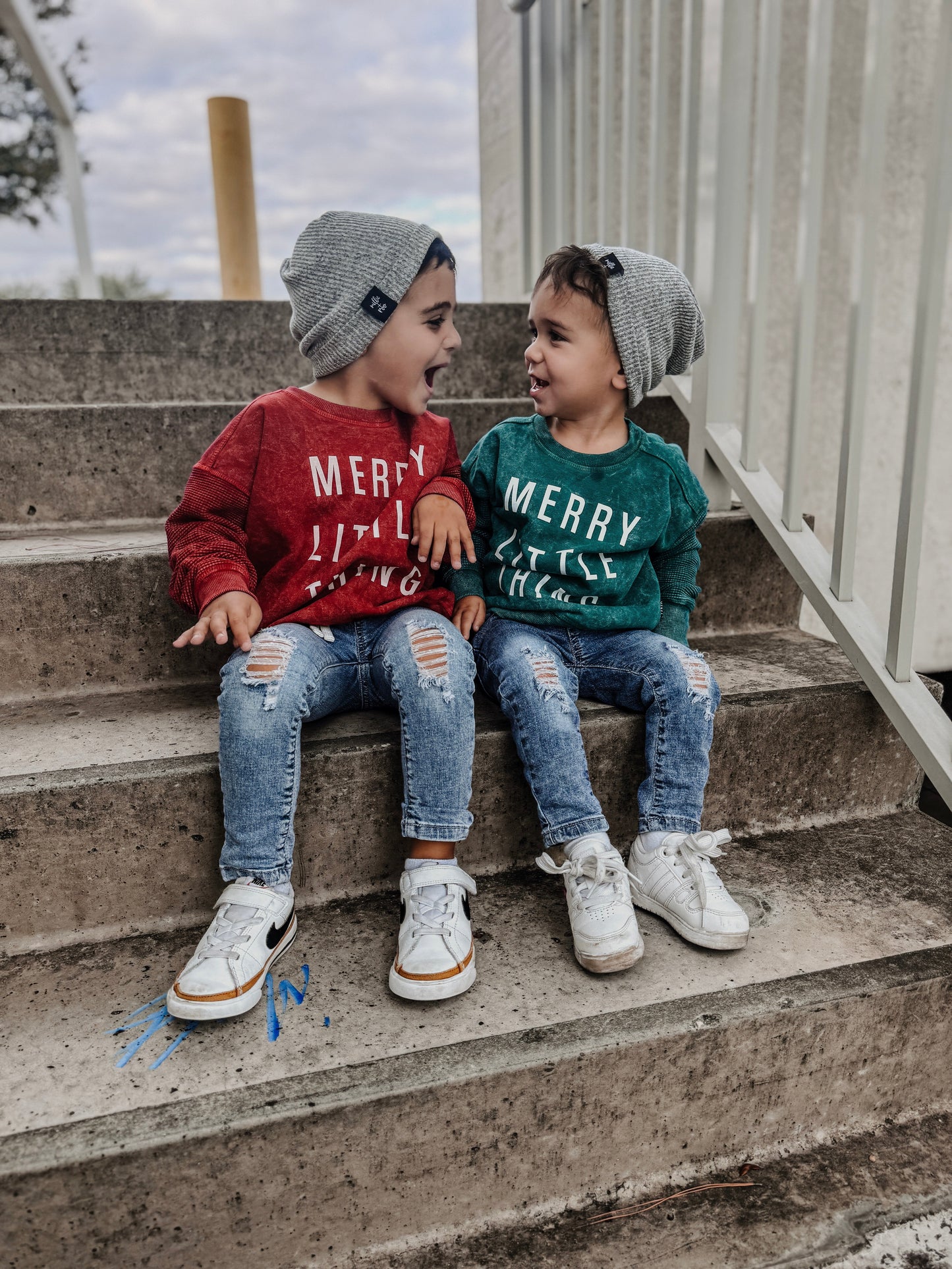 Merry Little Thing Child Waffle Sleeve Crewneck- 3 Colors