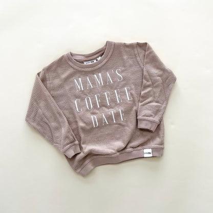 Mama's Coffee Date Embroidered Corded Crewneck -  Latte