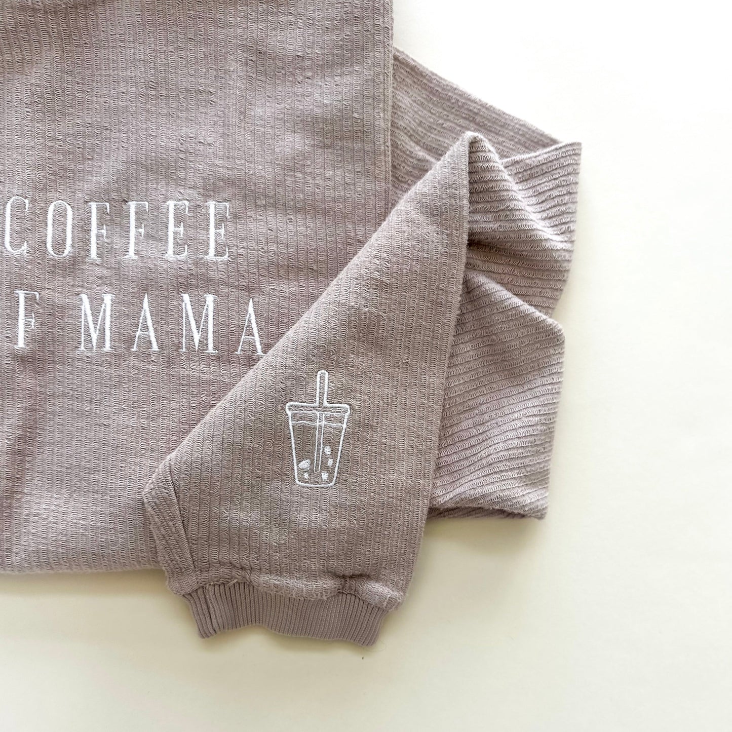 Iced Coffee Kind of Mama Embroidered Corded Crewneck - Latte