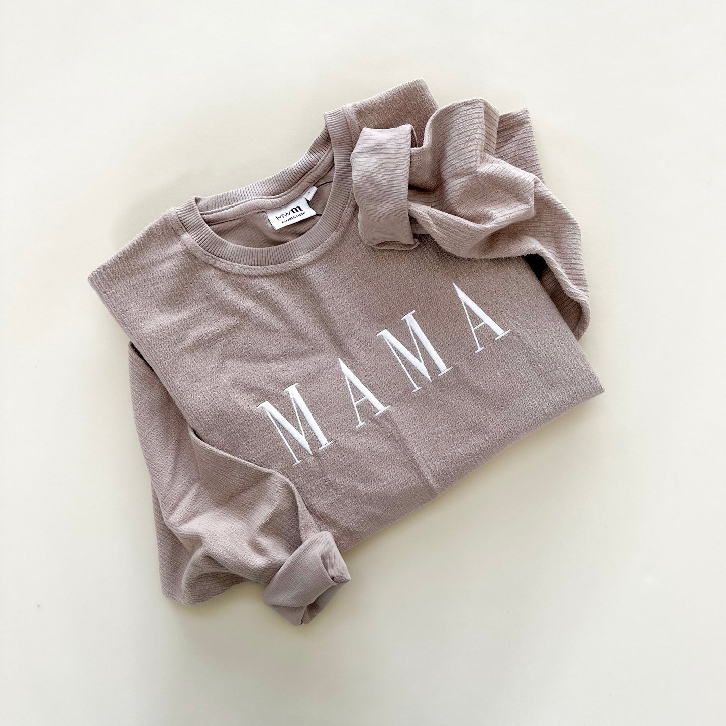 Elegant Mama Embroidered Corded Crewneck - Latte