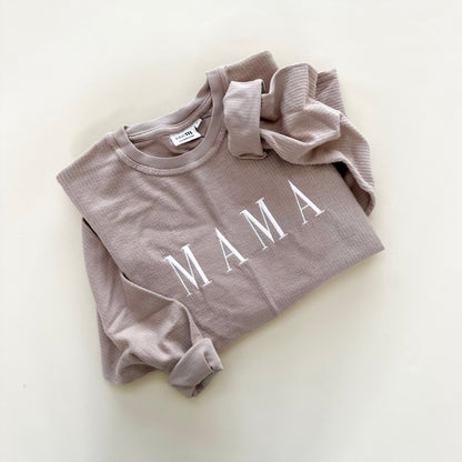 Elegant Mama Embroidered Corded Crewneck - Latte