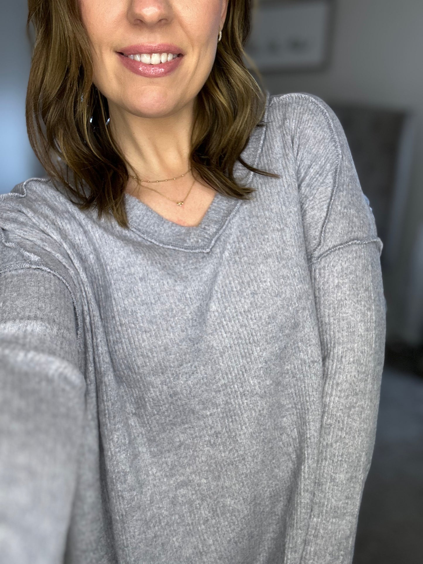 Clarissa V-Neck Sweater- Heather Gray