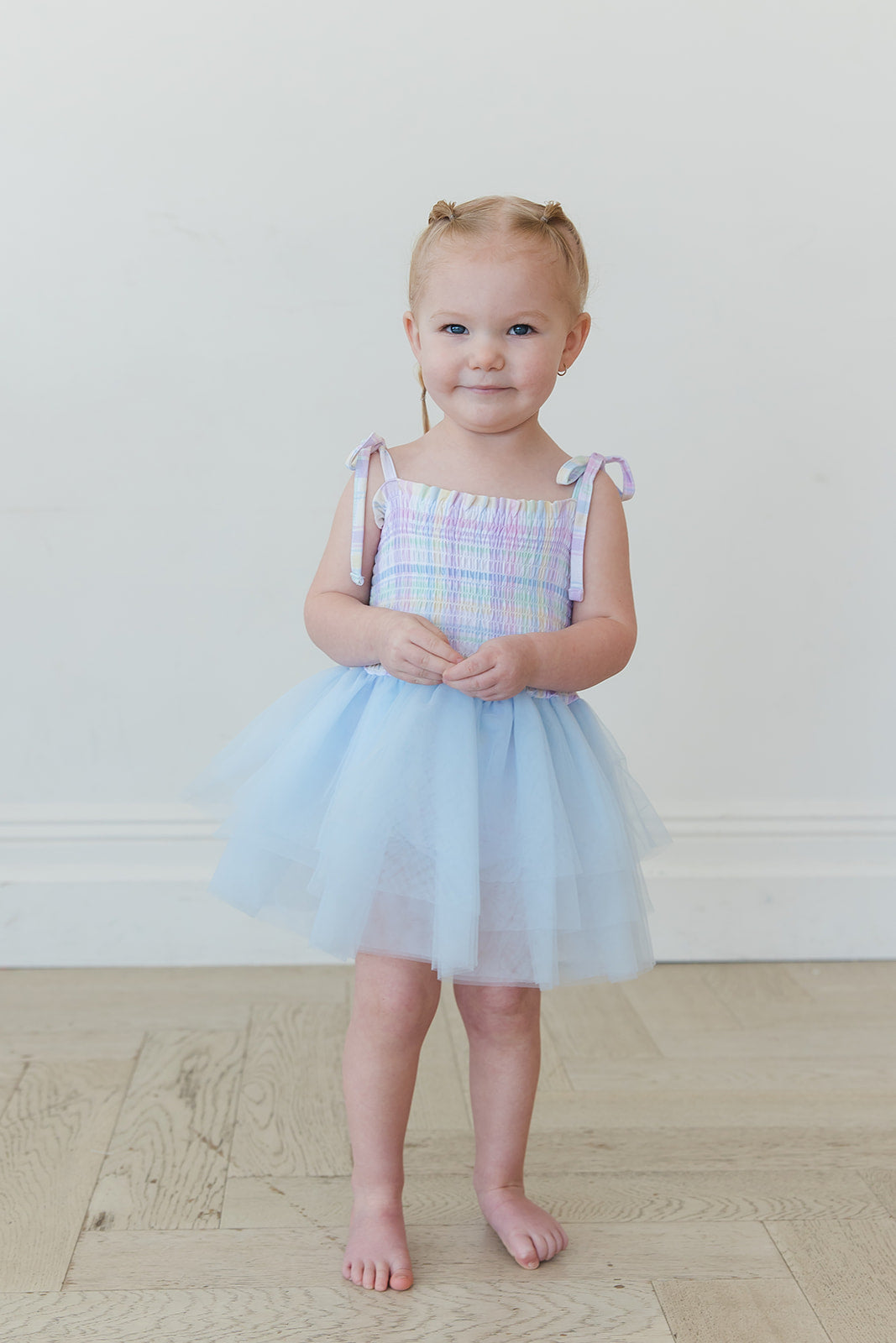 Pastel Prep Smocked Tulle Bodysuit Dress