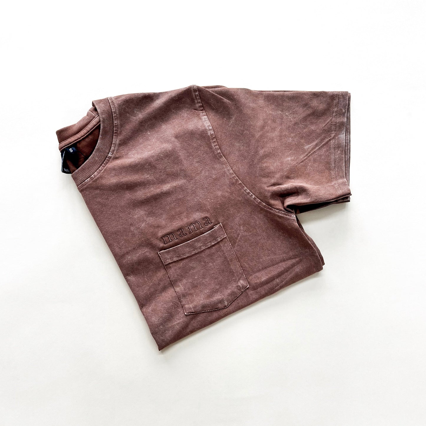 Mama Embroidered Adult Pocket Acid Wash Tee - Toffee
