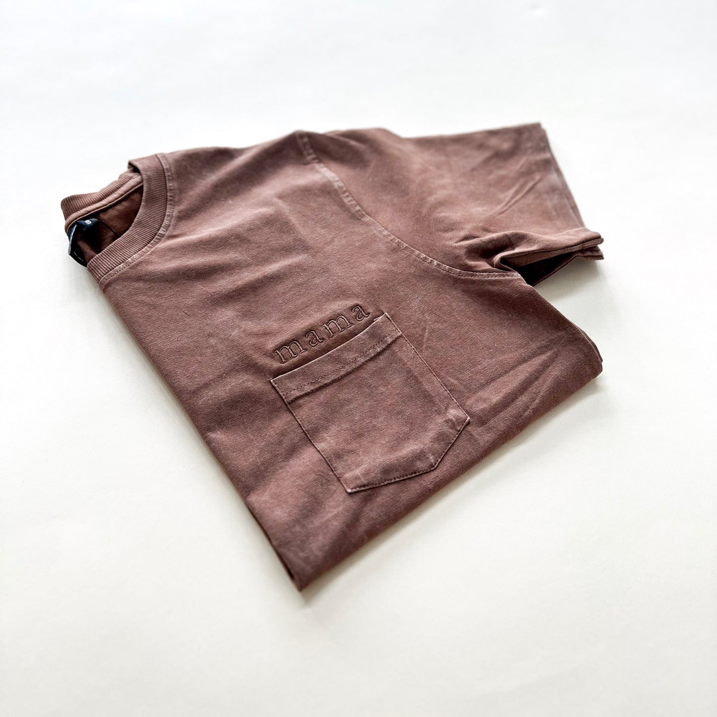 Mama Embroidered Adult Pocket Acid Wash Tee - Toffee