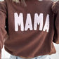 Mama Chenille Adult Waffle Sleeve Crewneck - Faded Mocha