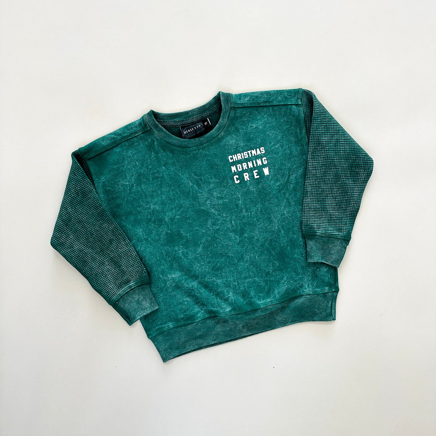 Kids Christmas Morning Crew Waffle Sleeve Crewneck - Pine
