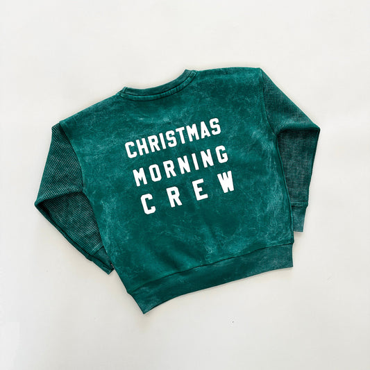 Kids Christmas Morning Crew Waffle Sleeve Crewneck - Pine