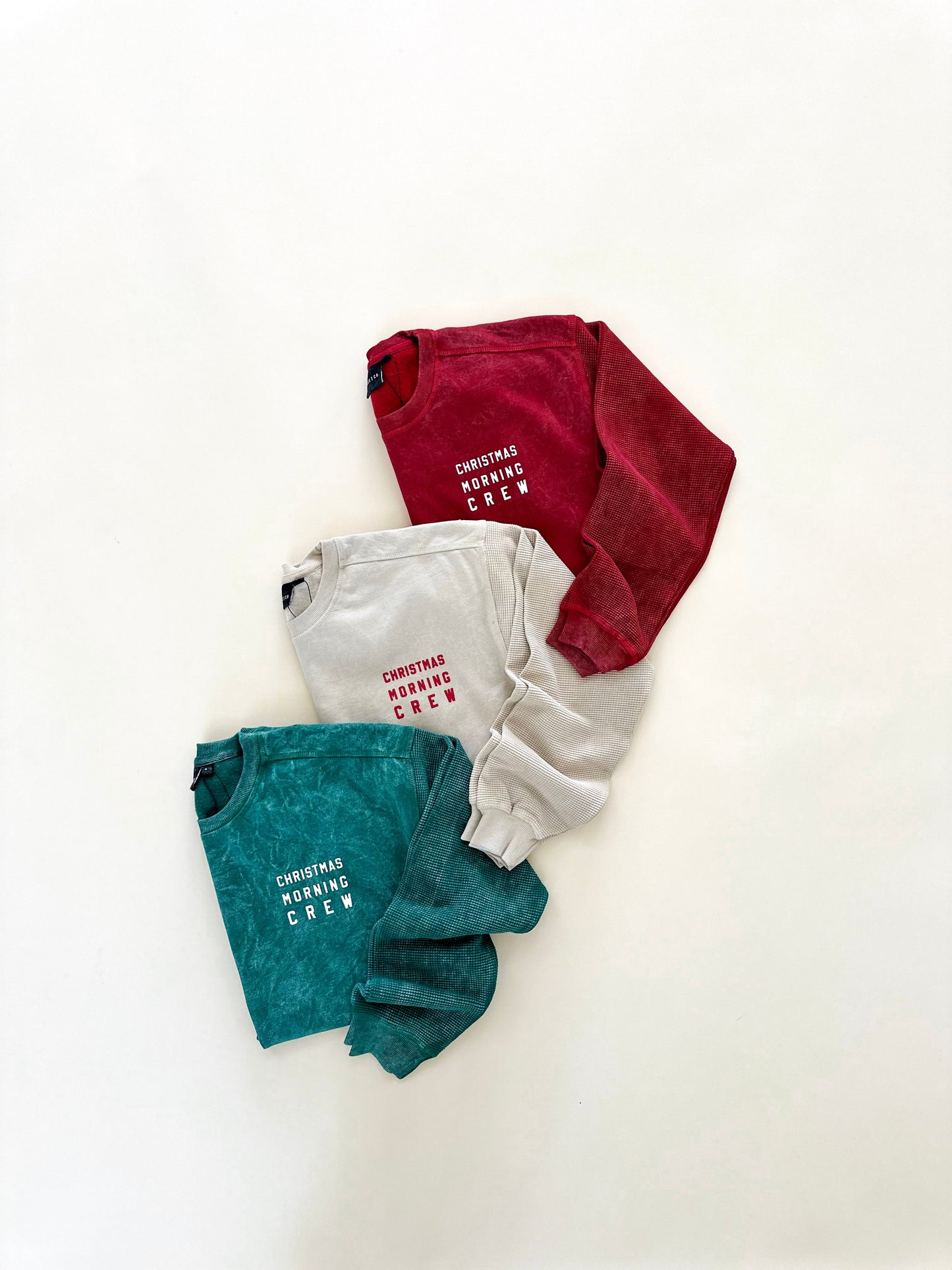 Adult Christmas Morning Crew Waffle Sleeve Crewneck - Oat