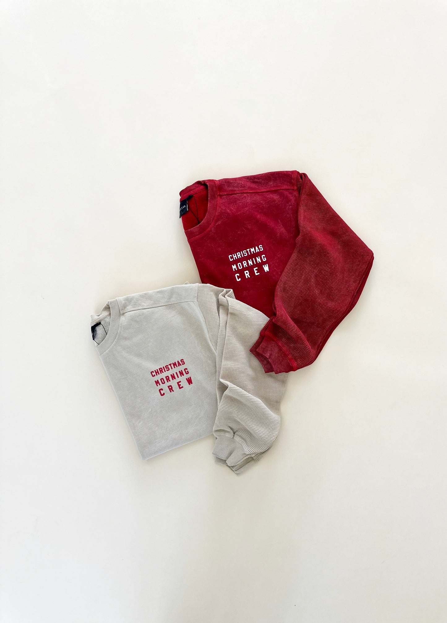 Adult Christmas Morning Crew Waffle Sleeve Crewneck - Oat