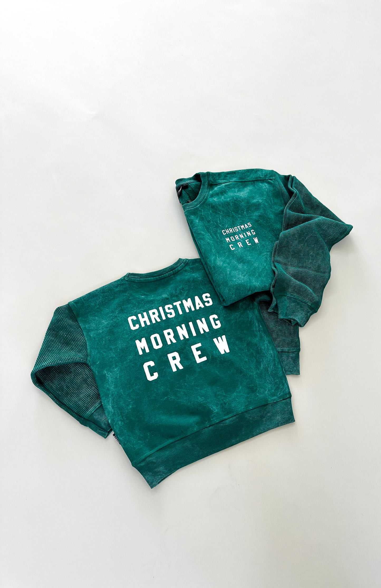 Kids Christmas Morning Crew Waffle Sleeve Crewneck - Pine
