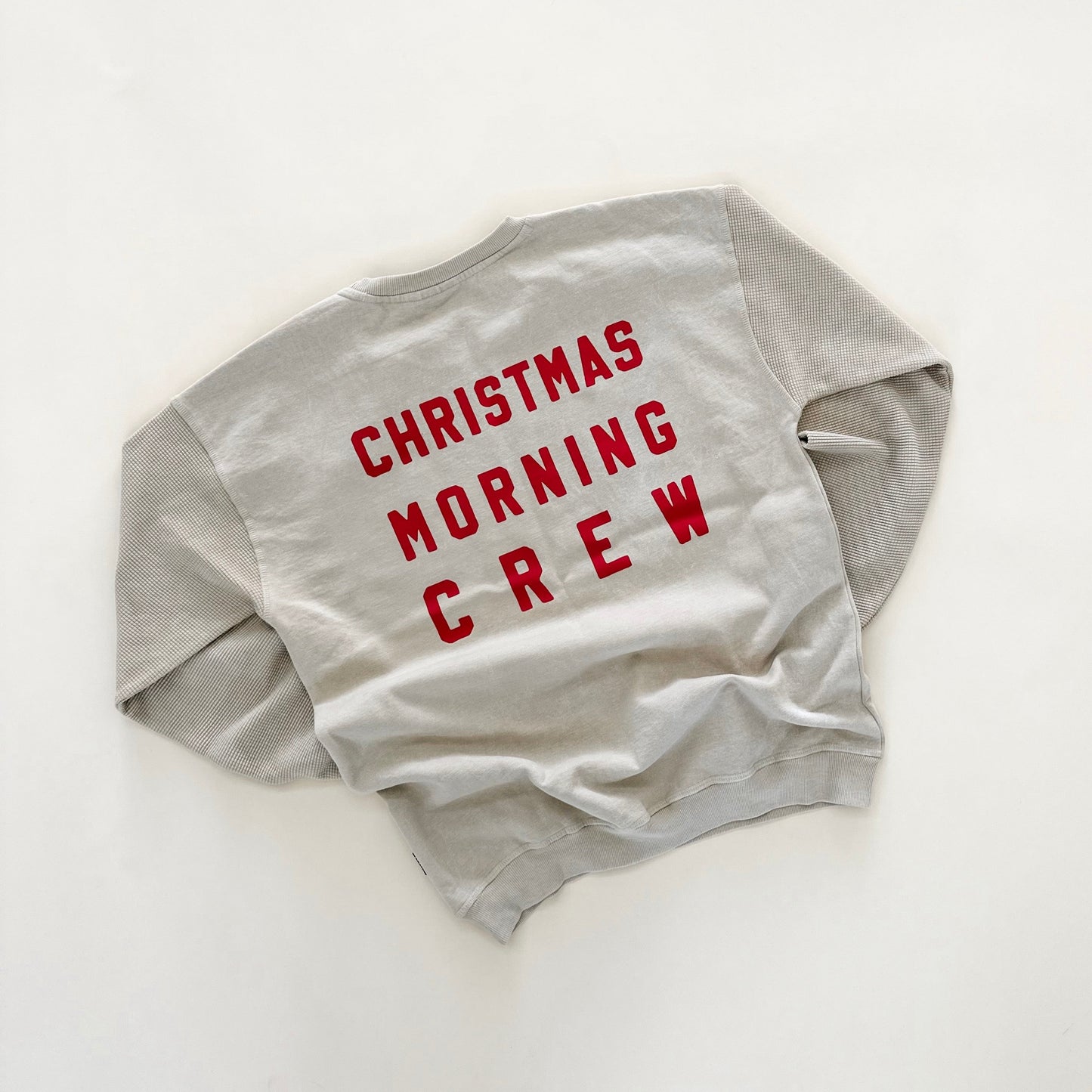 Adult Christmas Morning Crew Waffle Sleeve Crewneck - Oat